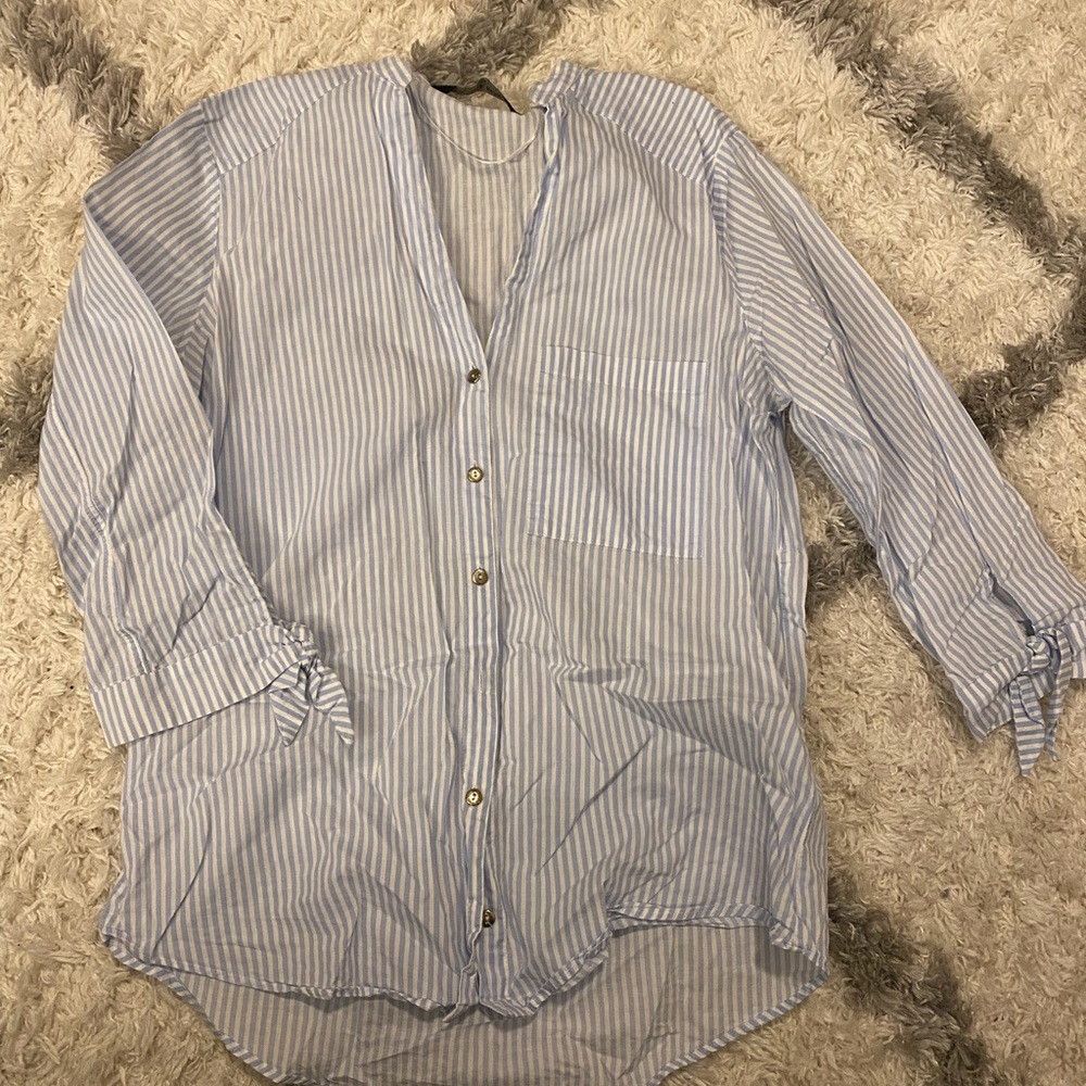 Zara Light Blue Striped Casual Shirt